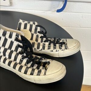 Black and White Striped High-Top Converse.